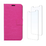 LuxeBass hoesje geschikt voor Samsung Galaxy A41 hoesje book case + 2 stuks Glas Screenprotector roze
