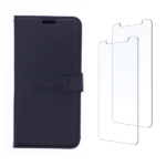 LuxeBass hoesje geschikt voor Samsung Galaxy A41 hoesje book case + 2 stuks Glas Screenprotector zwart