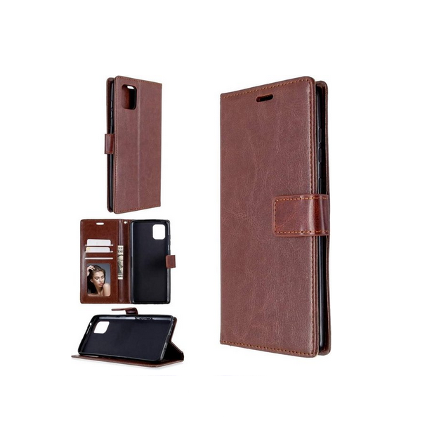 LuxeBass hoesje geschikt voor Samsung Galaxy Note 10 Lite hoesje book case + 2 stuks Glas Screenprotector bruin