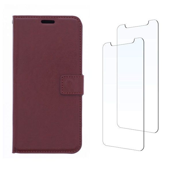 LuxeBass hoesje geschikt voor Samsung Galaxy S10E hoesje book case + 2X Glas Screenprotector bruin
