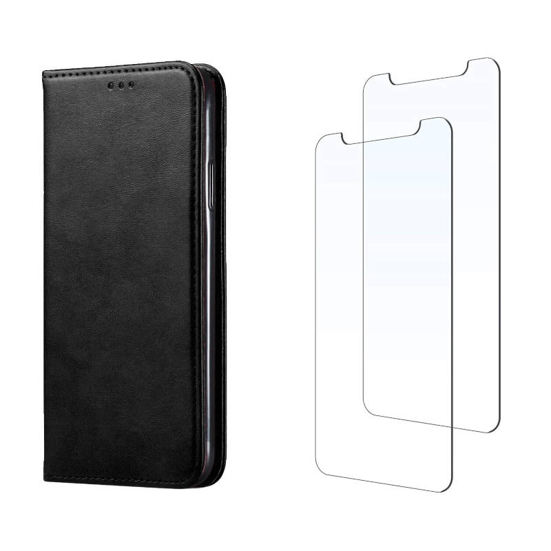 LuxeBass hoesje geschikt voor Samsung Galaxy S7 hoesje book case + 2 stuks Glas Screenprotector zwart