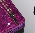 Hoesje geschikt voor Oppo A15 Glitter Bookcase met rits - hoesje - portemonneehoesje - Paars