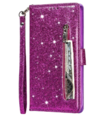 Hoesje geschikt voor Oppo A15 Glitter Bookcase met rits - hoesje - portemonneehoesje - Paars