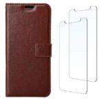 Boekhoesje en 2x Screenprotector geschikt voor iPhone 13 - Bruin