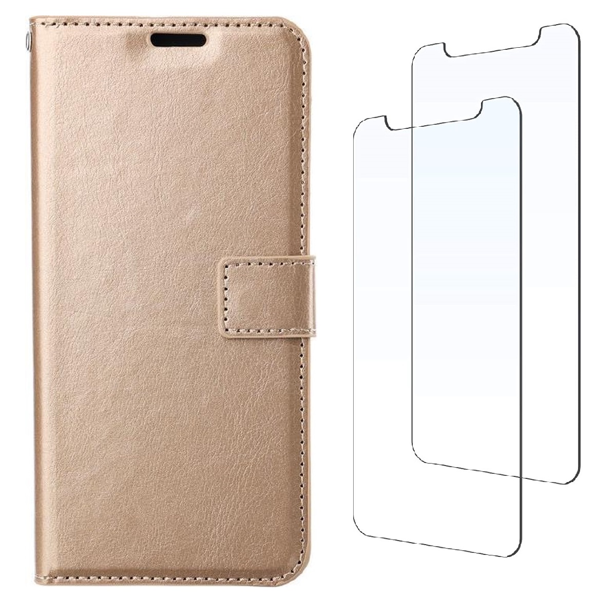 Boekhoesje en 2x Screenprotector geschikt voor iPhone 13 - Goud