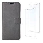 Boekhoesje en 2x Screenprotector geschikt voor iPhone 13 Pro Max -  Grijs