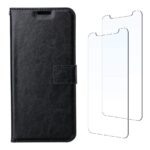 Boekhoesje en 2x Screenprotector geschikt voor iPhone 13 Pro Max -  Zwart