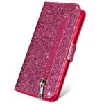 Boekhoesje geschikt voor iPhone SE 2020 / 7 / 8 Glitter Bookcase met rits - hoesje - portemonneehoesje - Roze