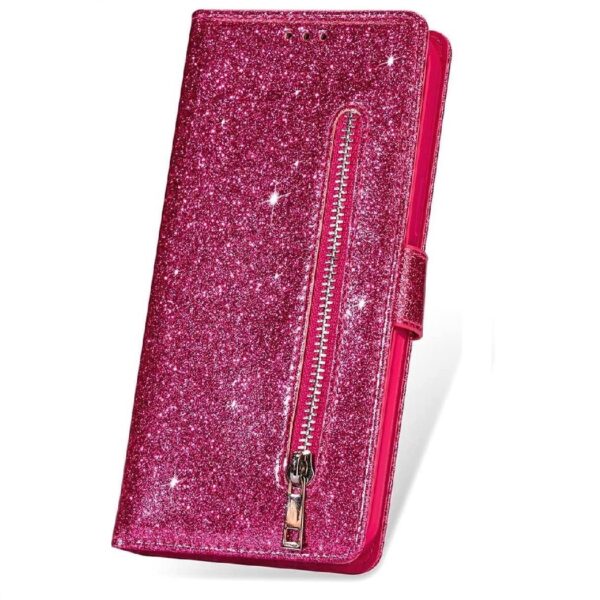Boekhoesje geschikt voor iPhone SE 2020 / 7 / 8 Glitter Bookcase met rits - hoesje - portemonneehoesje - Roze