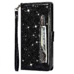 Boekhoesje geschikt voor iPhone SE 2020 / 7 / 8 Glitter Bookcase met rits - hoesje - portemonneehoesje - Zwart