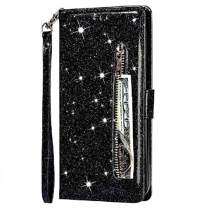Boekhoesje geschikt voor iPhone SE 2020 / 7 / 8 Glitter Bookcase met rits - hoesje - portemonneehoesje - Zwart