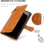 Hoesje geschikt voor iPhone 12 Mini Book case met ritssluiting van LuxeBass - Flipcover - Magnetisch - 5 kaarten houder - Lichtbruin