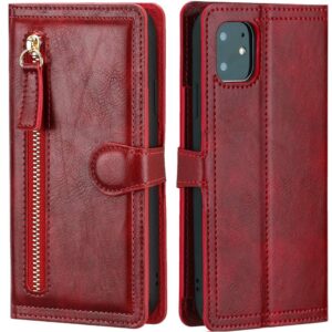 Hoesje geschikt voor iPhone 12 Pro Max Book case met ritssluiting van LuxeBass - Flipcover - Magnetisch - 5 kaarten houder - Rood