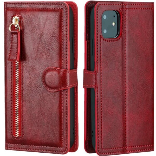 Hoesje geschikt voor iPhone 12 Pro Max Book case met ritssluiting van LuxeBass - Flipcover - Magnetisch - 5 kaarten houder - Rood
