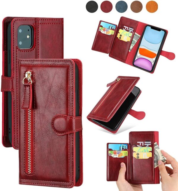 Hoesje geschikt voor iPhone 12 Pro Max Book case met ritssluiting van LuxeBass - Flipcover - Magnetisch - 5 kaarten houder - Rood