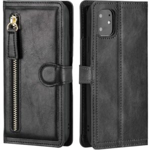 Hoesje geschikt voor iPhone 12 Pro Max Book case met ritssluiting van LuxeBass - Flipcover - Magnetisch - 5 kaarten houder - Zwart