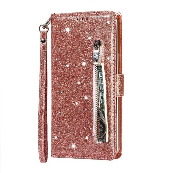 Hoesje geschikt voor Oppo A15 Glitter Bookcase met rits - hoesje - portemonneehoesje - Rosé Goud