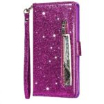 Hoesje geschikt voor Oppo A15 Glitter Bookcase met rits van LuxeBass - hoesje - portemonneehoesje - Paars