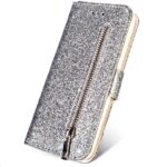 Hoesje geschikt voor Oppo A73 Glitter Bookcase met rits van LuxeBass - hoesje - portemonneehoesje - Zilver
