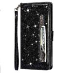 Hoesje geschikt voor Oppo A73 Glitter Bookcase met rits van LuxeBass - hoesje - portemonneehoesje - Zwart