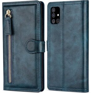 Hoesje geschikt voor Samsung Galaxy A02s Book case met ritssluiting van LuxeBass - Flipcover - Magnetisch - 5 kaarten houder - Donkerblauw
