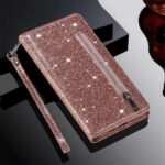 Hoesje geschikt voor Samsung Galaxy A02s Glitter Bookcase met rits - hoesje - portemonneehoesje - Roze