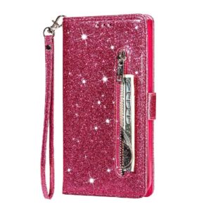 Hoesje geschikt voor Samsung Galaxy A02s Glitter Bookcase met rits - hoesje - portemonneehoesje - Roze
