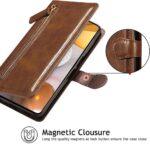 Hoesje geschikt voor Samsung Galaxy A12 Book case met ritssluiting van LuxeBass - Flipcover - Magnetisch - 5 kaarten houder - Donkerbruin