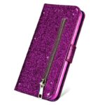 Hoesje geschikt voor Samsung Galaxy A12 Glitter Bookcase met rits - hoesje - portemonneehoesje - Paars