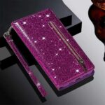 Hoesje geschikt voor Samsung Galaxy A12 Glitter Bookcase met rits - hoesje - portemonneehoesje - Paars