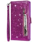 Hoesje geschikt voor Samsung Galaxy A12 Glitter Bookcase met rits - hoesje - portemonneehoesje - Paars