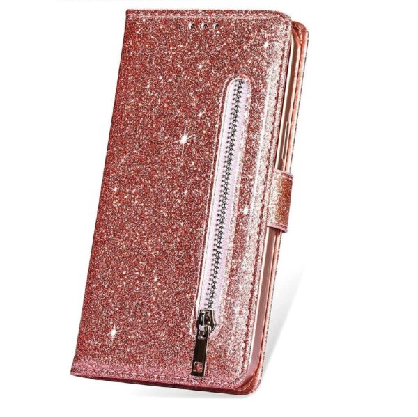 Hoesje geschikt voor Samsung Galaxy A12 Glitter Bookcase met rits - hoesje - portemonneehoesje - Rosé Goud