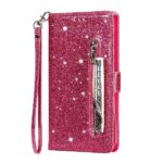 Hoesje geschikt voor Samsung Galaxy A12 Glitter Bookcase met rits - hoesje - portemonneehoesje - Roze
