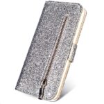 Hoesje geschikt voor Samsung Galaxy A12 Glitter Bookcase met rits - hoesje - portemonneehoesje - Zilver