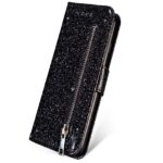Hoesje geschikt voor Samsung Galaxy A12 Glitter Bookcase met rits - hoesje - portemonneehoesje - Zwart