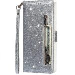 Hoesje geschikt voor Samsung Galaxy A32 4G Glitter Bookcase met rits - hoesje - portemonneehoesje - Zilver