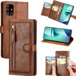 Hoesje geschikt voor Samsung Galaxy A51 / A51s Book case met ritssluiting van LuxeBass - Flipcover - Magnetisch - 5 kaarten houder - Donkerbruin