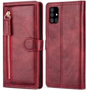 Hoesje geschikt voor Samsung Galaxy A51 / A51s Book case met ritssluiting van LuxeBass - Flipcover - Magnetisch - 5 kaarten houder - Rood