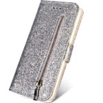 Hoesje geschikt voor Samsung Galaxy A51 Glitter Bookcase met rits - hoesje - portemonneehoesje - Zilver