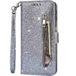 Hoesje geschikt voor Samsung Galaxy A51 Glitter Bookcase met rits - hoesje - portemonneehoesje - Zilver