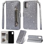 Hoesje geschikt voor Samsung Galaxy A51 Glitter Bookcase met rits - hoesje - portemonneehoesje - Zilver