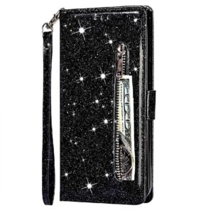 Hoesje geschikt voor Samsung Galaxy A02s Glitter Bookcase met rits - hoesje - portemonneehoesje - Zwart