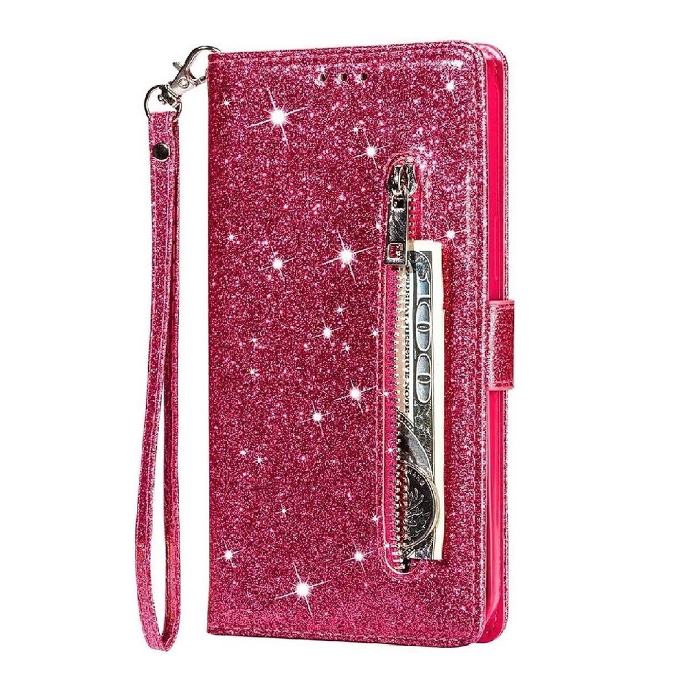 Hoesje geschikt voor Samsung Galaxy A52 5G Glitter Bookcase met rits - hoesje - portemonneehoesje - Roze