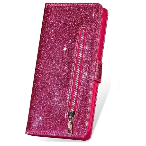 Hoesje geschikt voor Samsung Galaxy A52 5G Glitter Bookcase met rits - hoesje - portemonneehoesje - Roze