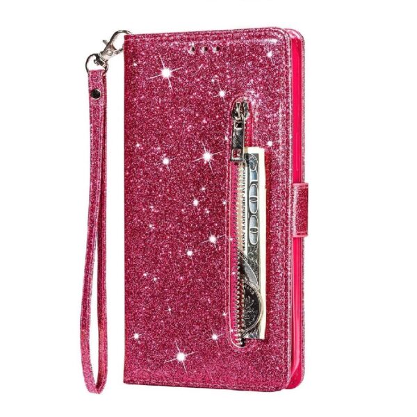 Hoesje geschikt voor Samsung Galaxy A71 Glitter Bookcase met rits - hoesje - portemonneehoesje - Roze