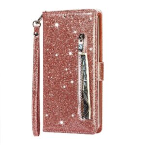Hoesje geschikt voor Samsung Galaxy A72 5G Glitter Bookcase met rits - hoesje - portemonneehoesje - Rosé Goud