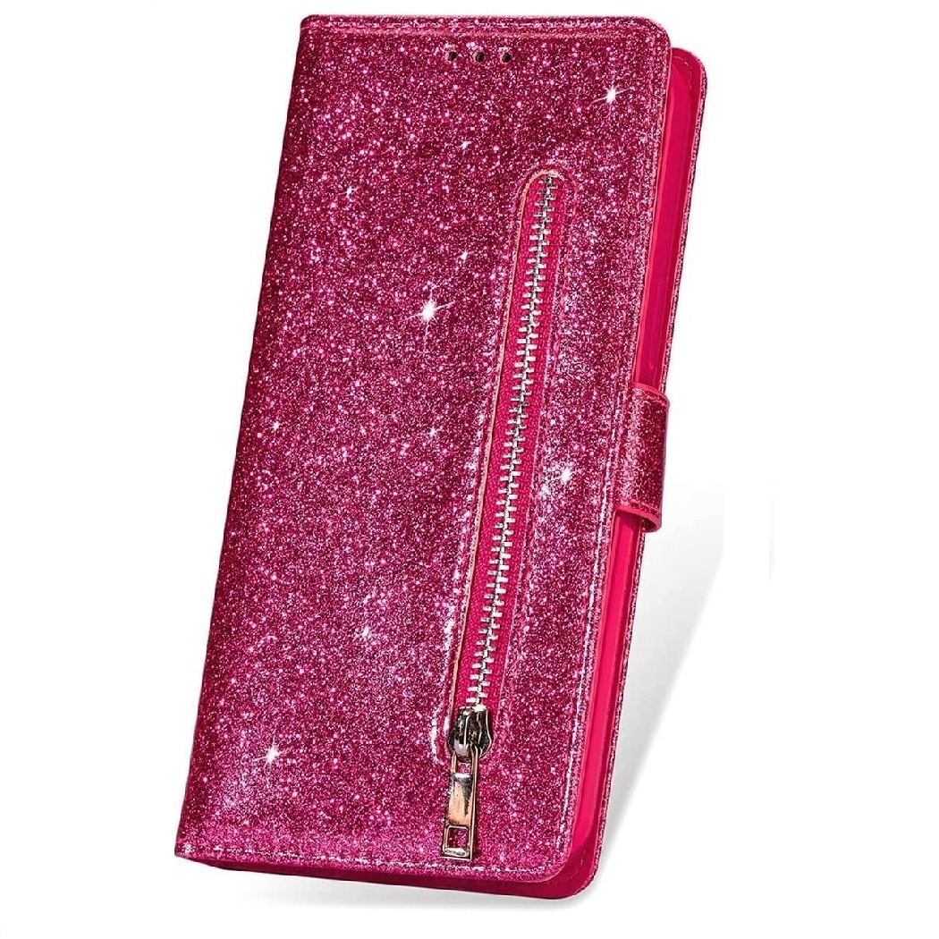 Hoesje geschikt voor Samsung Galaxy A72 5G Glitter Bookcase met rits - hoesje - portemonneehoesje - Roze