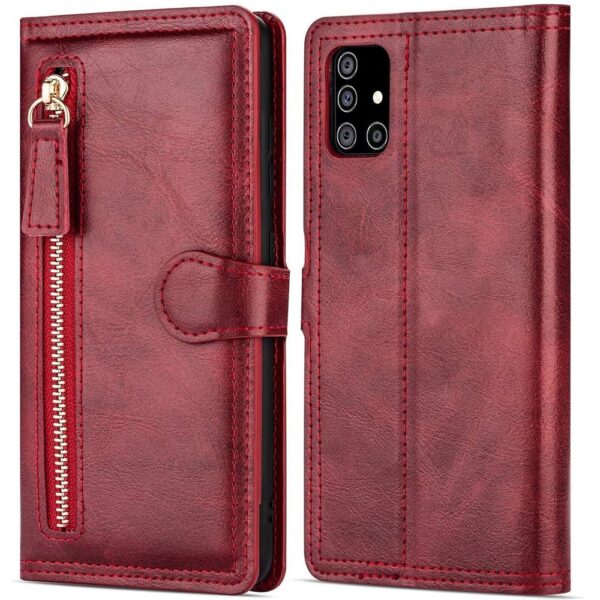 Hoesje geschikt voor Samsung Galaxy S20 FE Book case met ritssluiting van LuxeBass - Flipcover - Magnetisch - 5 kaarten houder - Rood