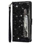Hoesje geschikt voor Samsung Galaxy S21 Glitter Bookcase met rits - hoesje - portemonneehoesje - Zwart