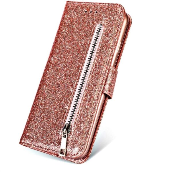 Hoesje geschikt voor Samsung Galaxy S21 Plus Glitter Bookcase met rits - hoesje - portemonneehoesje - Rosé Goud